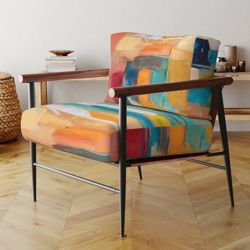 Vibrant Cubist Colourfields - Chaise d'appoint rembourrée abstraite, Noir