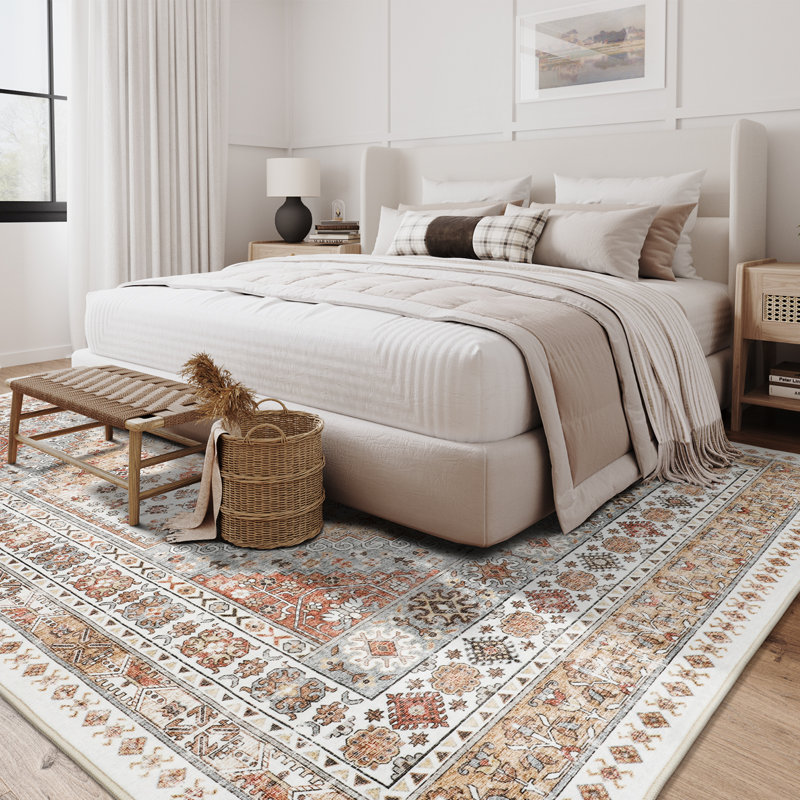 Medallion Non Slip Washable Rug(Orange), Rectangle 8' x 10'