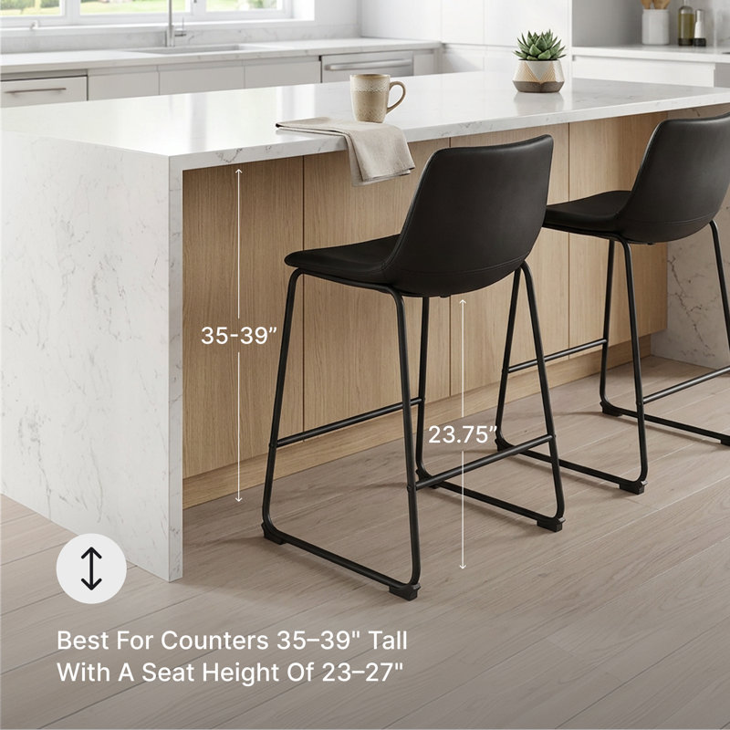 Ashtin Upholstered Counter Stool with Metal Frame, Black, Counter Stool (23.75” Seat Height)