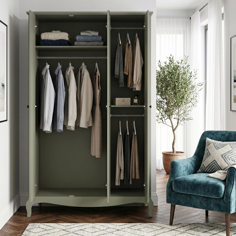3 Door Manufactured Wood Wardrobe, Sage Green