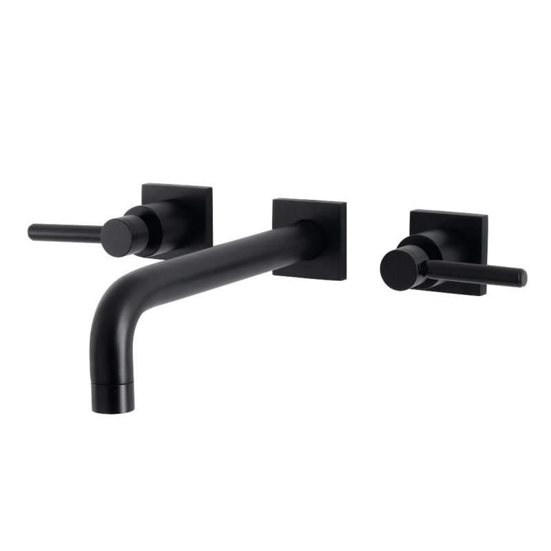 Kingston Brass Manhattan Two-Handle 3-Hole Wall Mount Roman Tub Faucet, Matte Black, Lever