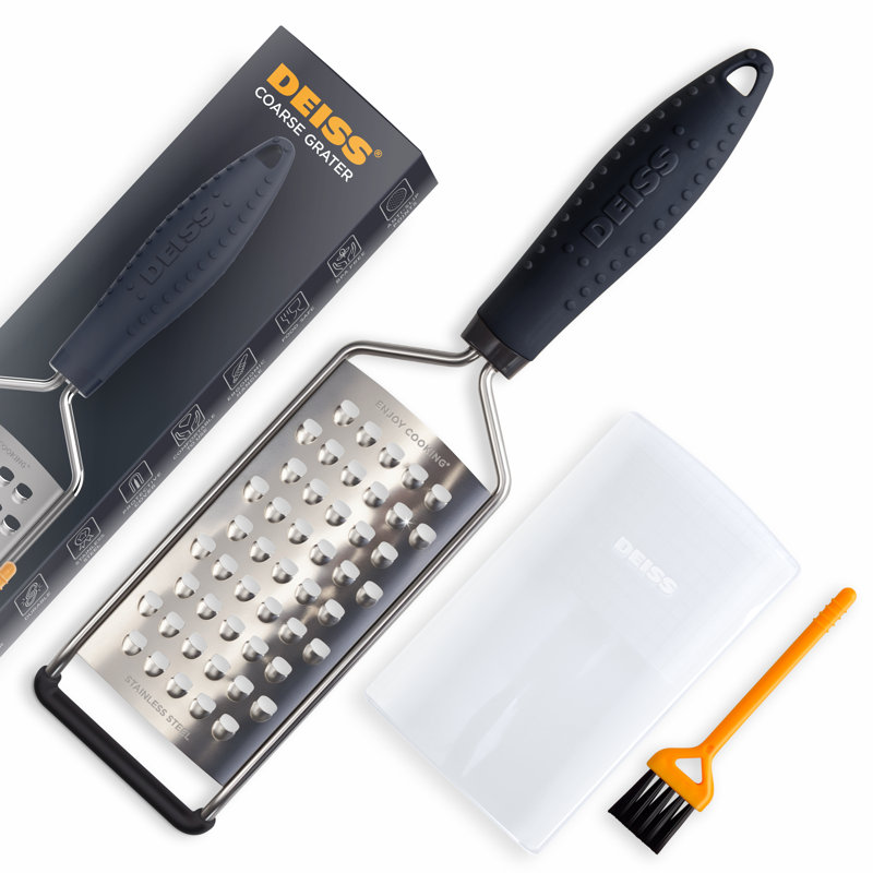 Deiss Pro Coarse Grater - Hand Held Sharp Stainless Steel Cheese Grater, Black/Silver
