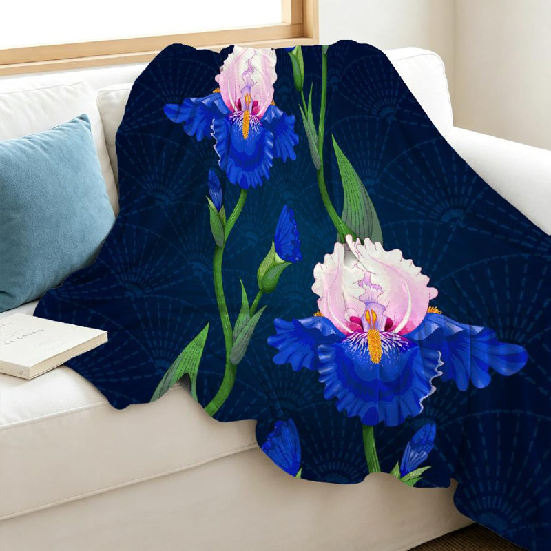 Jeté en molleton transparent ultra doux, imprimé iris à bordure unie, Throw 40" x 50"