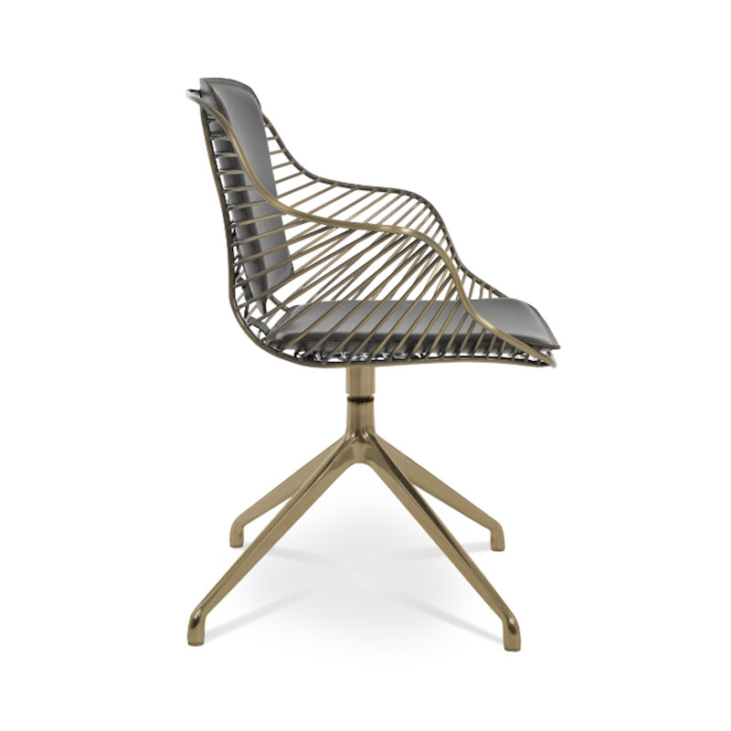 Fauteuil pivotant en laiton Zebra Spider, Similicuir gris
