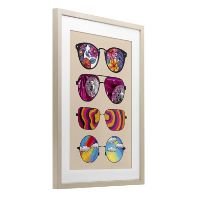 Reflection Patterned Sunglasses Framed Print Under Glass, design by CAD Designs