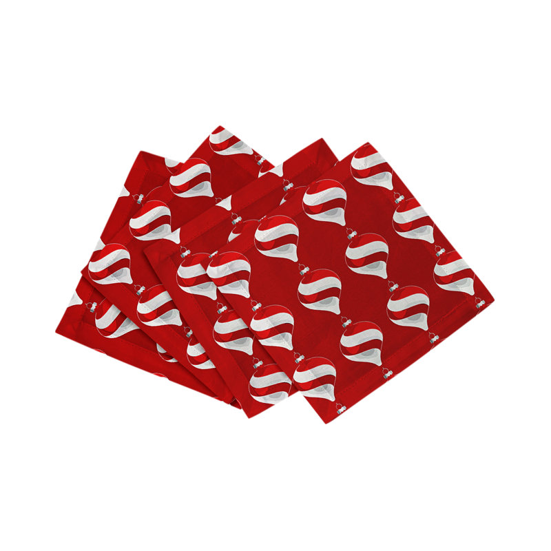 Xmas Ornament Cotton Sateen Cocktail Napkins, Red
