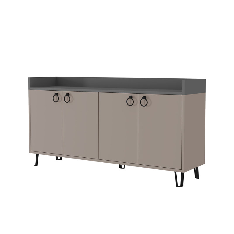 Brompton 140 Cm Wide Sideboard Modern Storage Cabinet with Hairpin Legs, Light Mocha/Anthracite