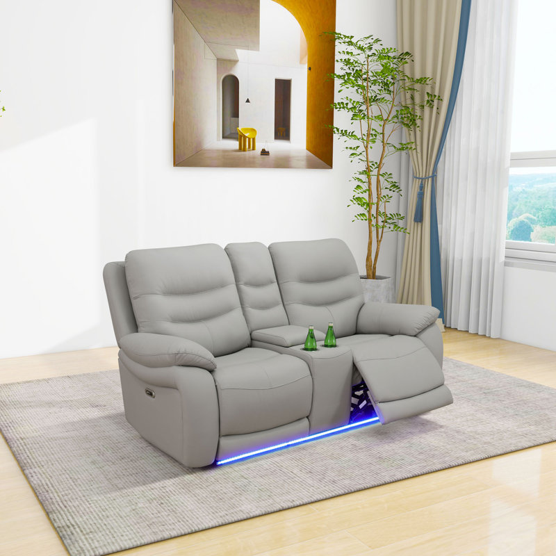 Ensemble de canapé et causeuse inclinable en cuir et PVC 2 pièces gris clair