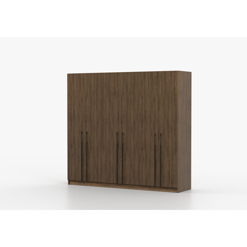 Demeta 6 Door Laminate Wardrobe, Walnut front/Walnut doors, black handles