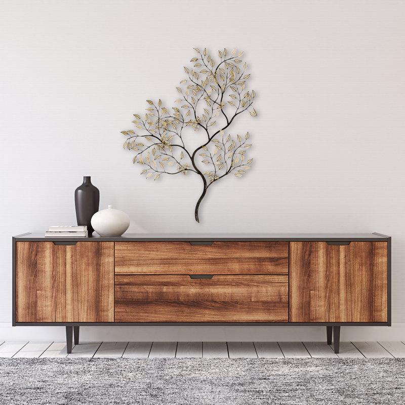 Golden Filigree Metal Wall Art with Branch Design