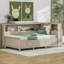 Lit de jour en bois avec tablettes de rangement et 3 tiroirs-107088646
