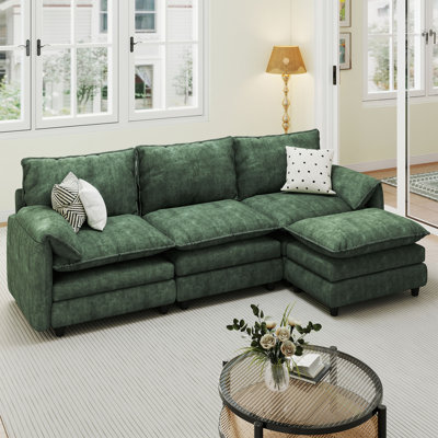 108"W Velvet Cloud Couch, Modular Sectional Sofa, Deep 3-Seat with Ottoman by Ebern Designs