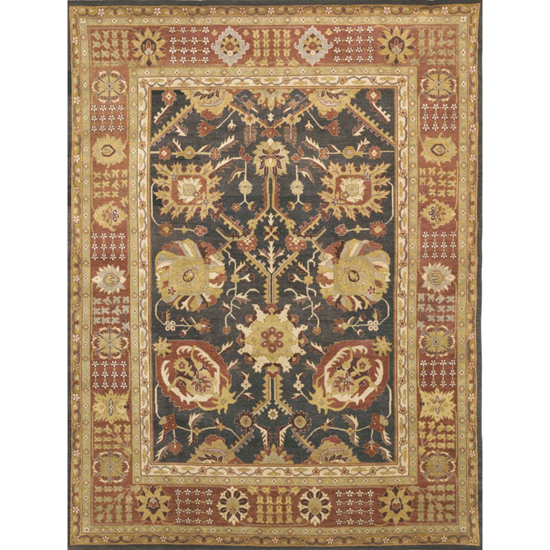 Wool Oriental Area Rug in Red/Beige/Dark Gray, Rectangle 4' x 6'