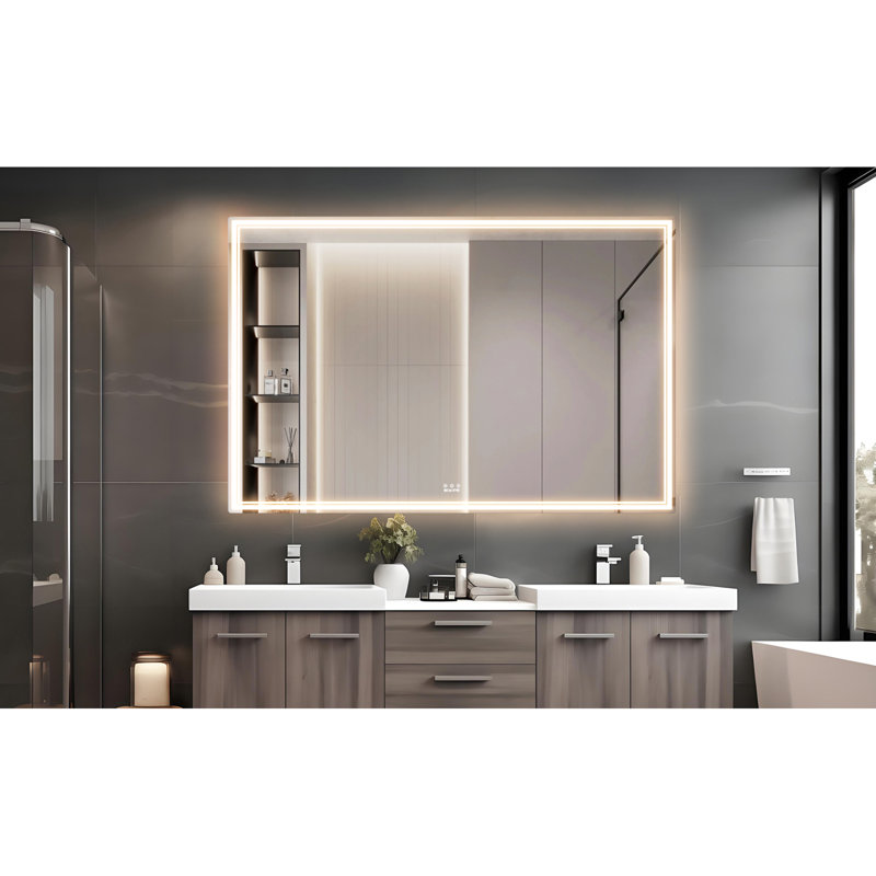 Miroir de salle de bain mural surdimensionné à DEL avec 3 modes de couleur