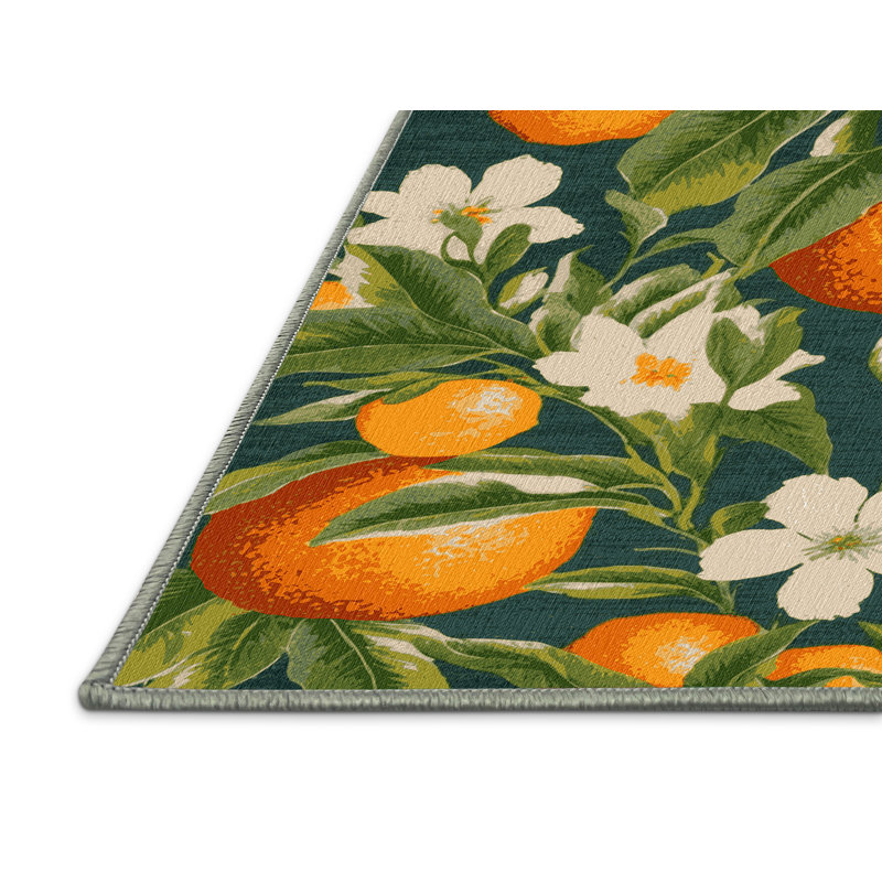 Machine Washable Botanical Green Area Rug
