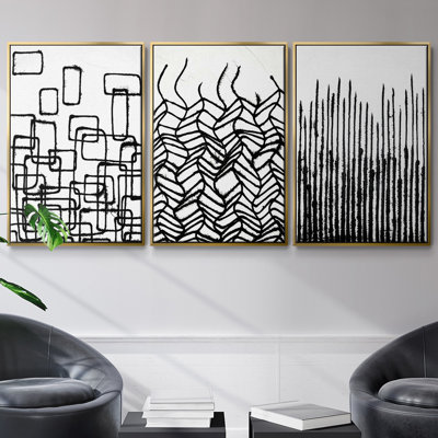 Linear Effervescence I - Ensemble de 3 reproductions encadrées sur toile