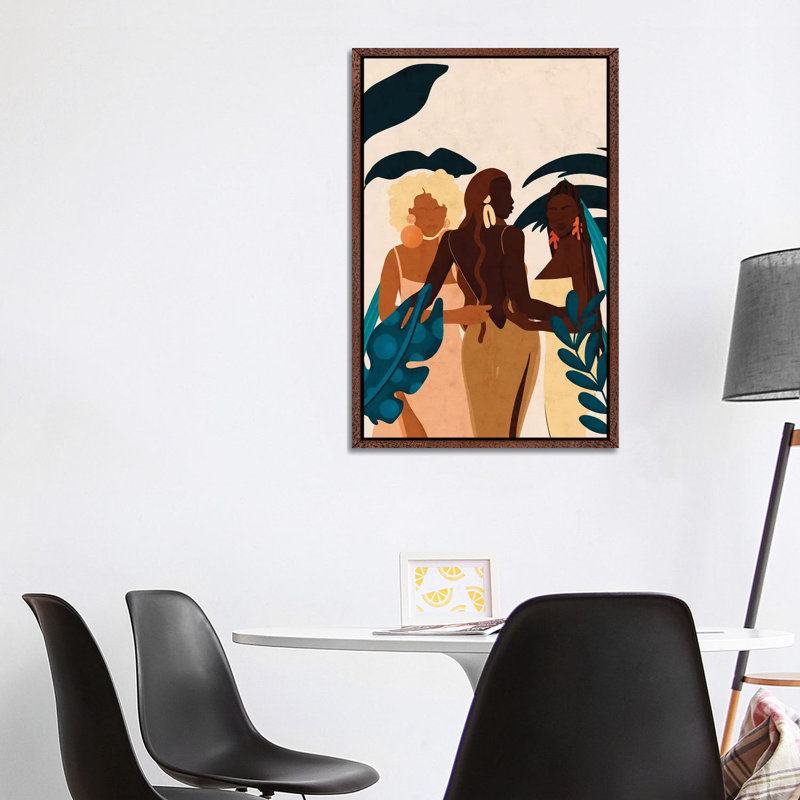 Sisters by Reyna Noriega - Print on Canvas, 66.04 cm H x 45.72 cm W, Brown Framed