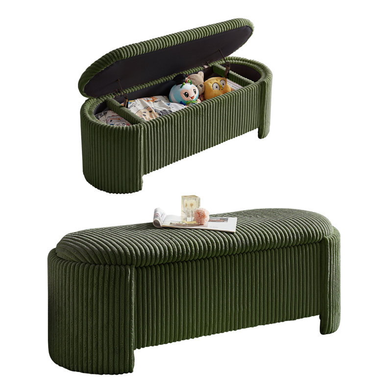 Pink Corduroy Upholstered Oval Storage Bench
