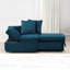 Chaise convertible en tissu bleu dans le salon: réglable, coussins, siège de rangement, chaise de style moderne: bleu, tissu, rangement, transitionnel