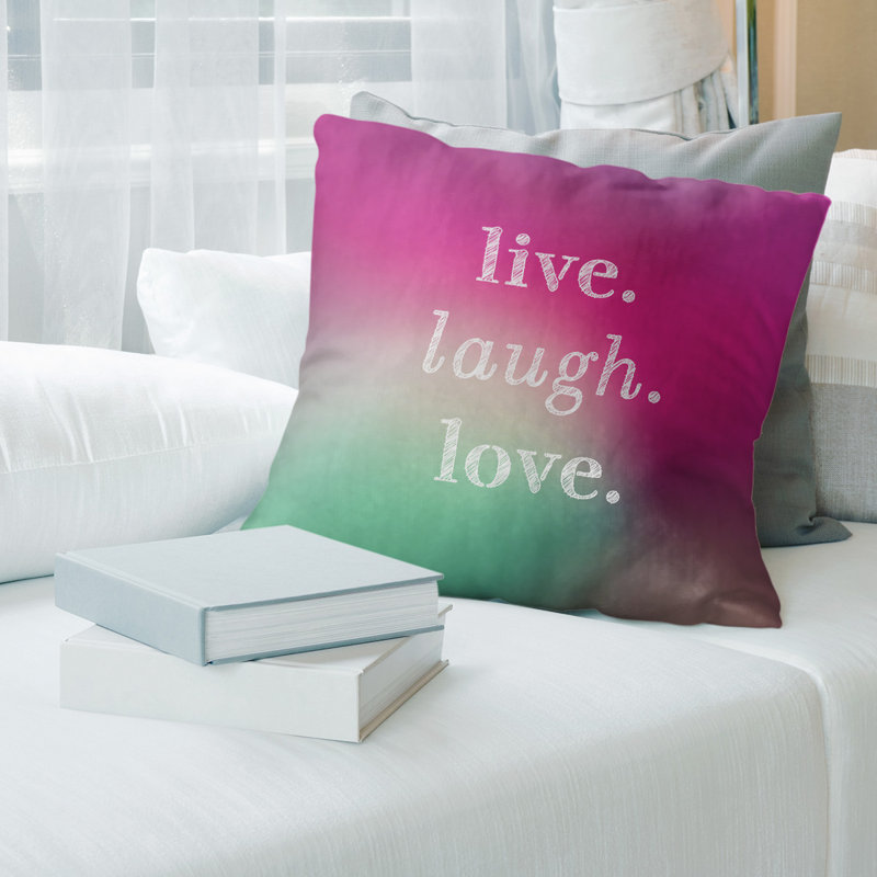 Oreiller de noël d’amour à rire live, 14 po x 14 po, Fuchsia / vert, Pas de bourre