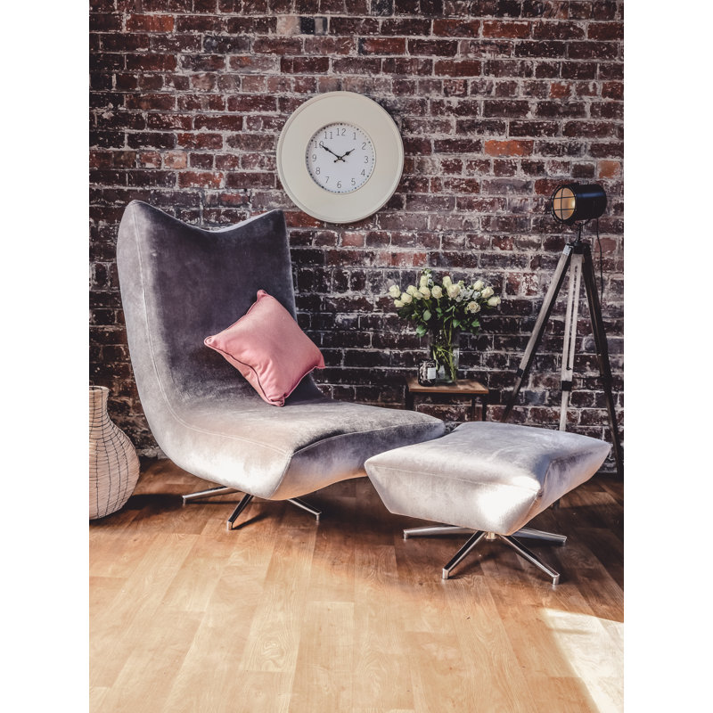 Elicia Velvet Armchair with Footstool