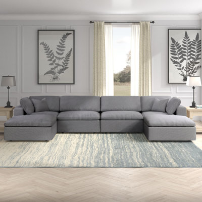 Canapé modulaire en lin avec chaise et repose-pieds Burrows