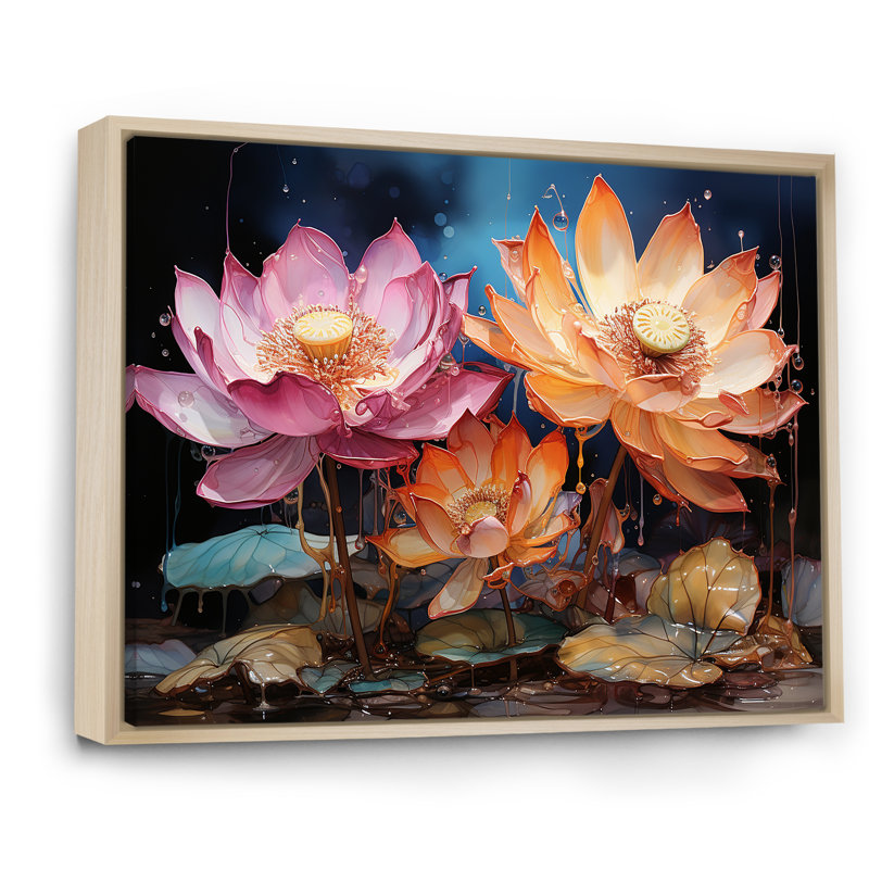 «Lotus Expressionist Vitality I», reproduction sur toile, Cadre naturel flottant, H 16 po x l 32 po x P 1 po