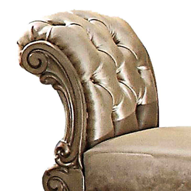 Tabouret de coiffeuse rectangulaire à finition antique, revêtement brun, 28 po de hauteur x 25 po de largeur, 20 po de profondeur, classique avec accents de patine dorée, base à volutes larges