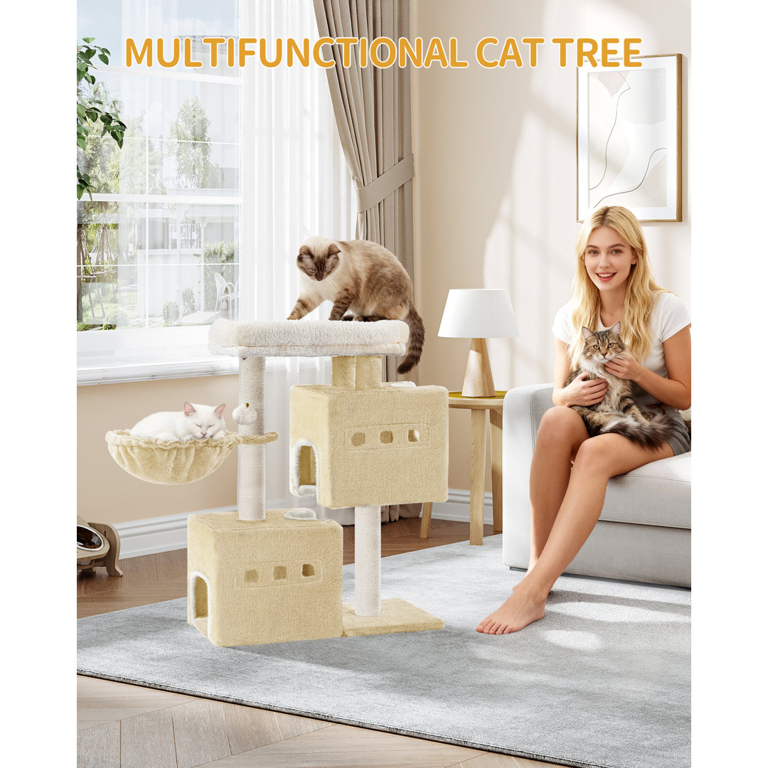 Cat Tree, 75 cm Tower, Sisal Scratching Post, Cats Tower for Indoor, Multi-Level Stable Cat Tree with Cats House, 2 Caves, Pompoms