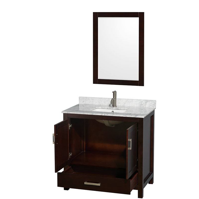 Sheffield 36" Freestanding Single Bathroom Vanity with Marble Top with 24" Mirror, Espresso