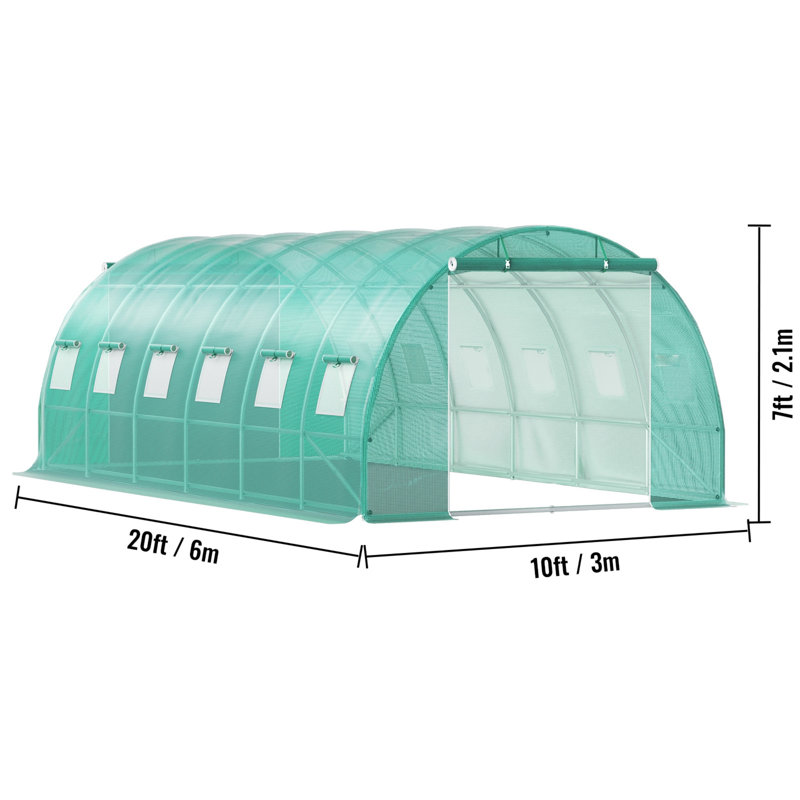Pavillon de jardin avec serre en plastique galvanisé Walk in Tunnel, Vert
