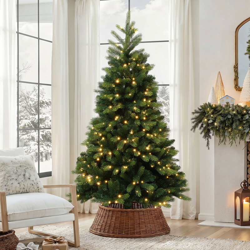 Sapin de Noël artificiel vert réaliste de 1,83 m (6 pi), pré-illuminé et très fourni, avec support en métal