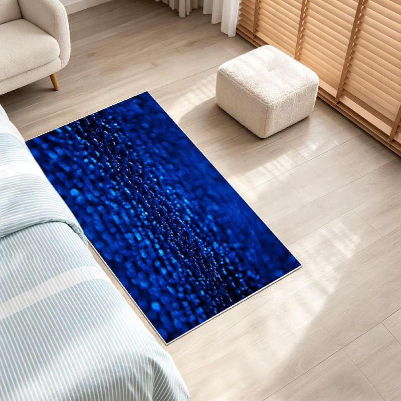 Blue Cobalt Water Drop Abstract Wet Backdrop Bright Machine Washable Indoor Area Rug, Rectangle 32" x 47"