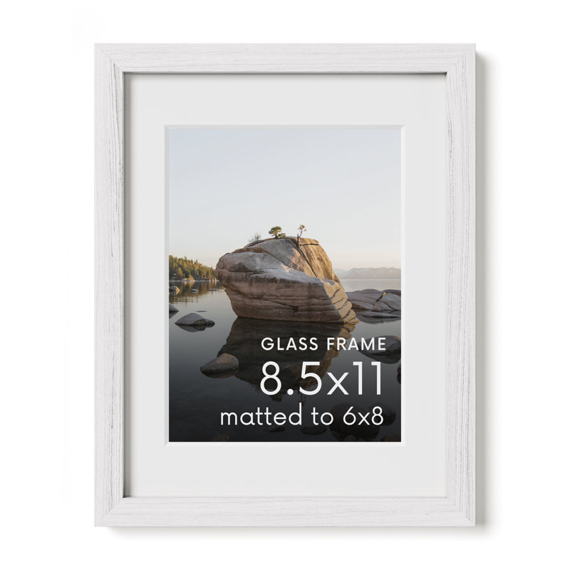 Cadre photo en bois massif avec verre, Blanc, L 8,5 po x H 11 po