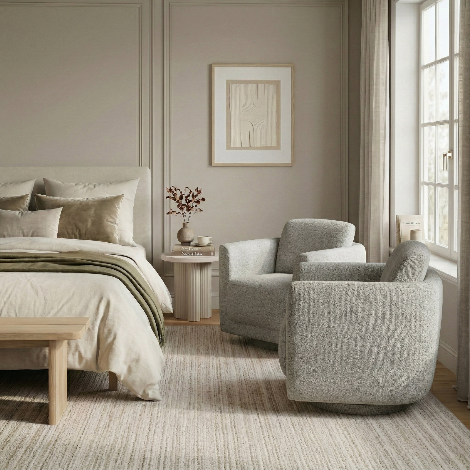 Scottie Eucalyptus Swivel Accent Chair, Dove Gray Performance Chenille