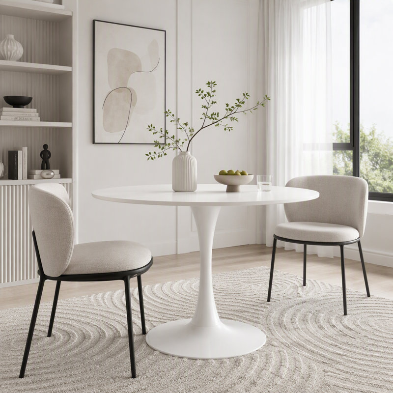 Table ronde moderne blanche tulipe, 23.6"W, White