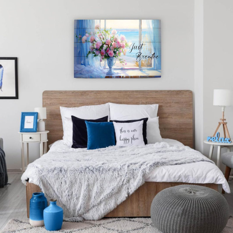 «Coastal Window Bouquet», art mural en bois à l'arrière, 24 po x 36 po