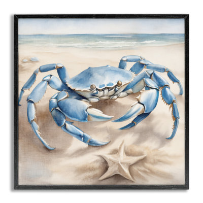 Crabe et étoile de mer sur la plage, estampe numérique par Kim Allen