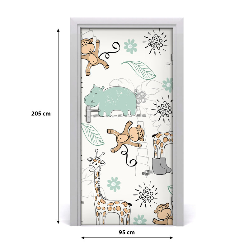 African Animals Door Decal, 205cm H x 95cm W