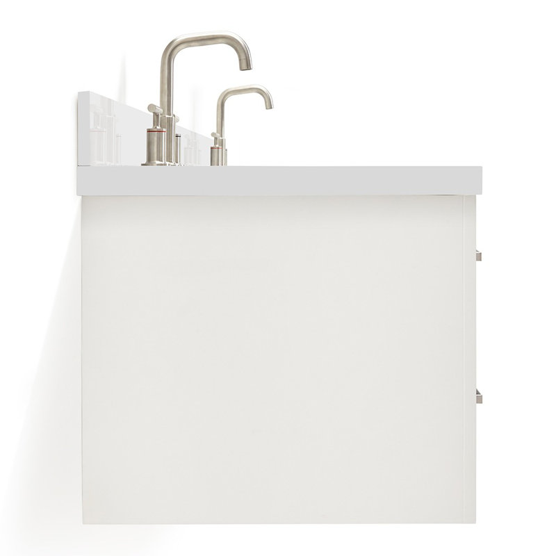 73'' W Double Vanity, Pure White Quartz, Gray, Brushed Nickel