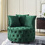Fauteuil pivotant en velours confortable, conception à boutons, roues mobiles, idéal pour le salon, 3 coussins, crée une atmosphère