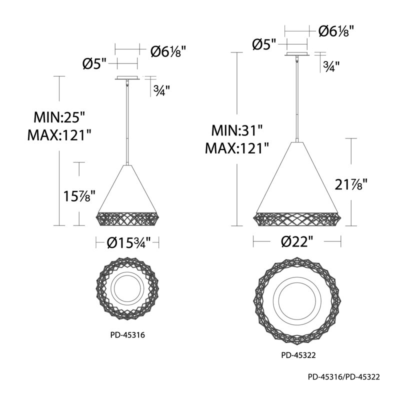 Lacey 1 - Light LED Pendant, 21.88" H x 22" W x 22" D
