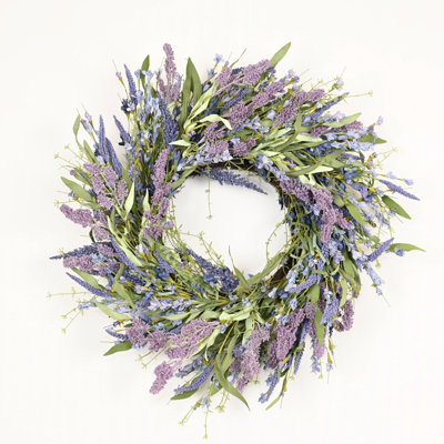 24" Artificial Farmhouse Blossom Cluster Lavender Foliage Berry Spring Summer Front Door Wreath