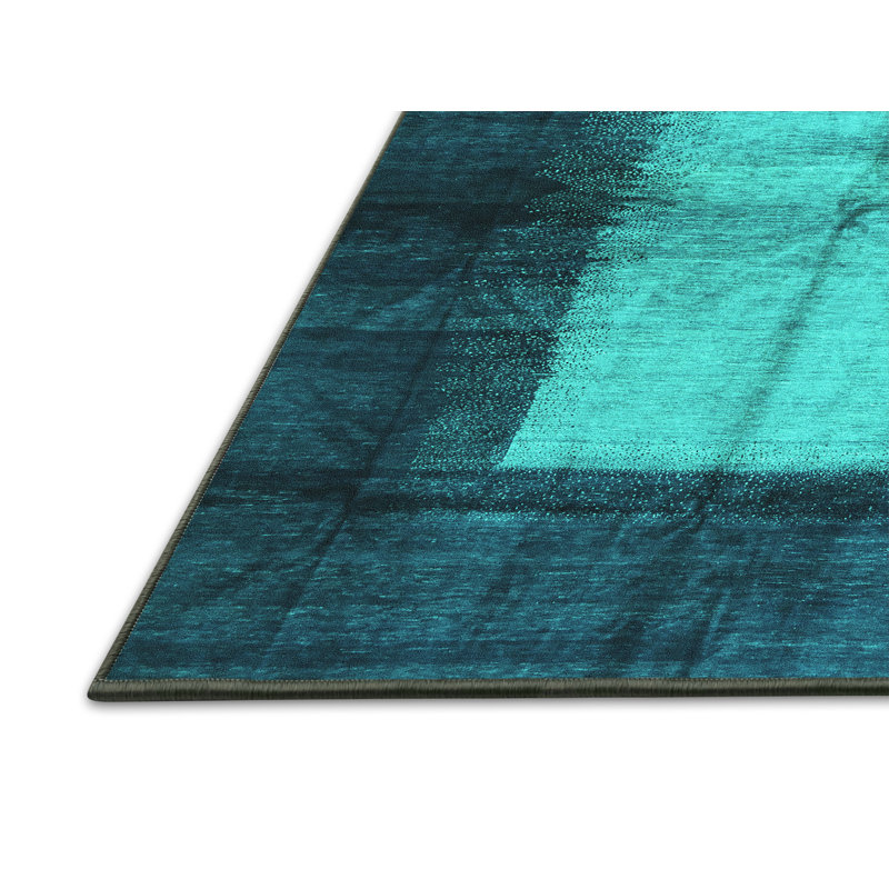 Tapis abstrait bleu / jaune / bleu marine Mizelle, Rectangle 7 pi x 10 pi