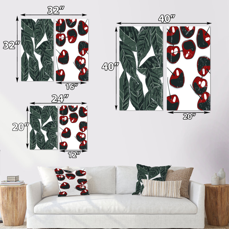 «Fruit and Leaves Minimalisme I», ensemble de 2 impressions, Toile tendue, H 20 po x l 24 po x P 1 po