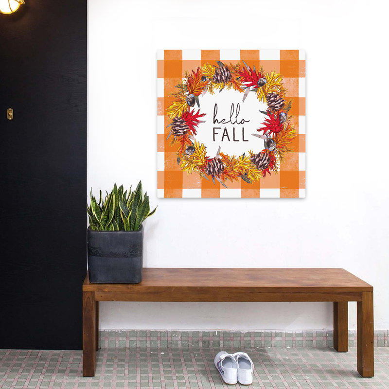 Art de typographie de nature contemporaine orange, couronne d'automne, H 32 po x l 32 po