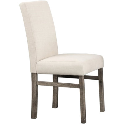 Transitionnel de 2 chaises rectangulaires rembourrées en lin beige à dossier uni pour la cuisine et la salle à manger, chaise en bois franc d'ingénierie 2, surfaces, finition chêne