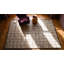 Light Ivory Color Antique American Folk Art Geometric Log Cabin Pattern Hooked Rug