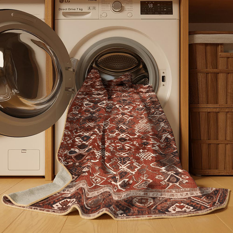 Machine Washable Persian Brown Area Rug, Square 8'