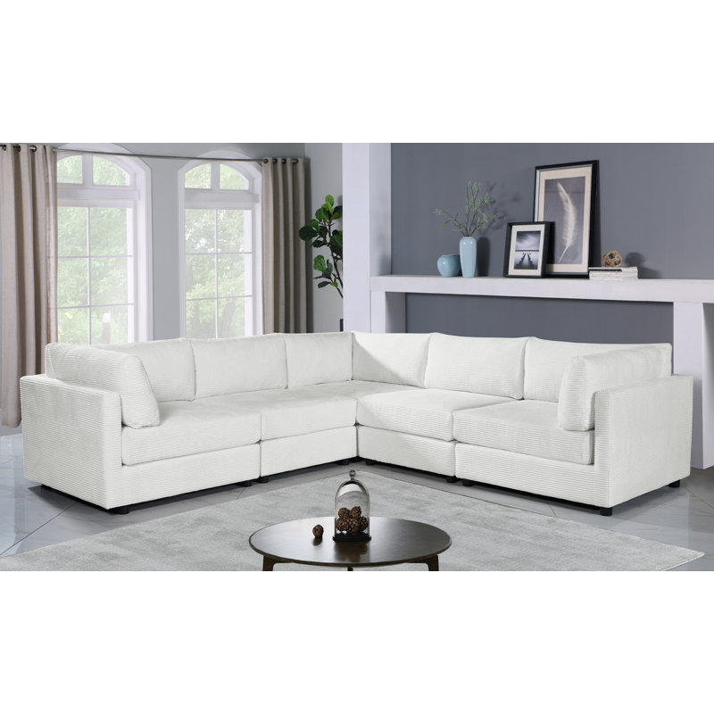 Callianna 5 Seater Corduroy Corner Sofa , White